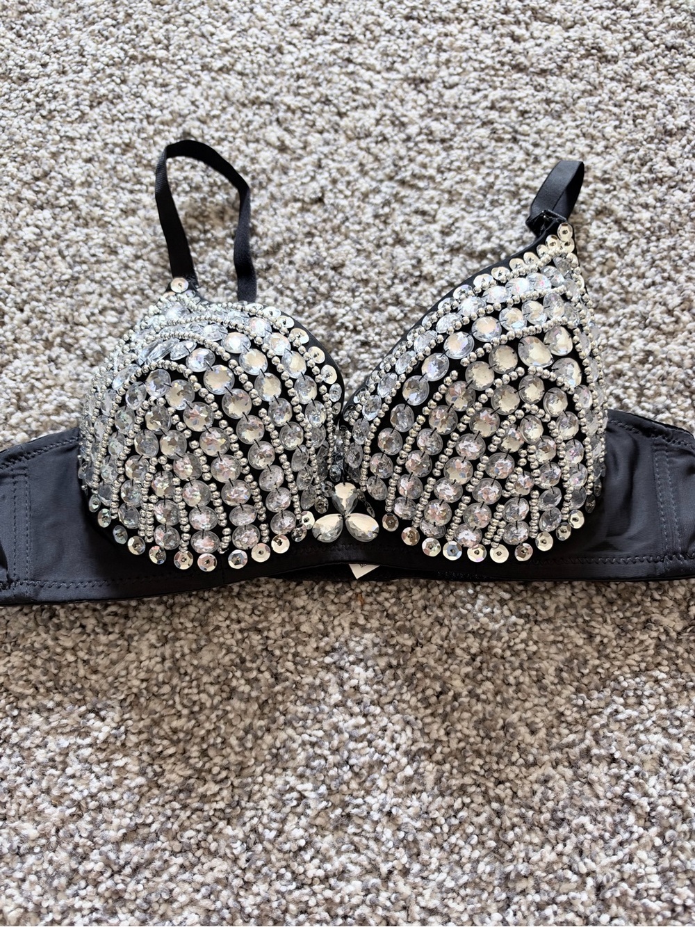 Crystal-Embellished Black Push-Up Bra